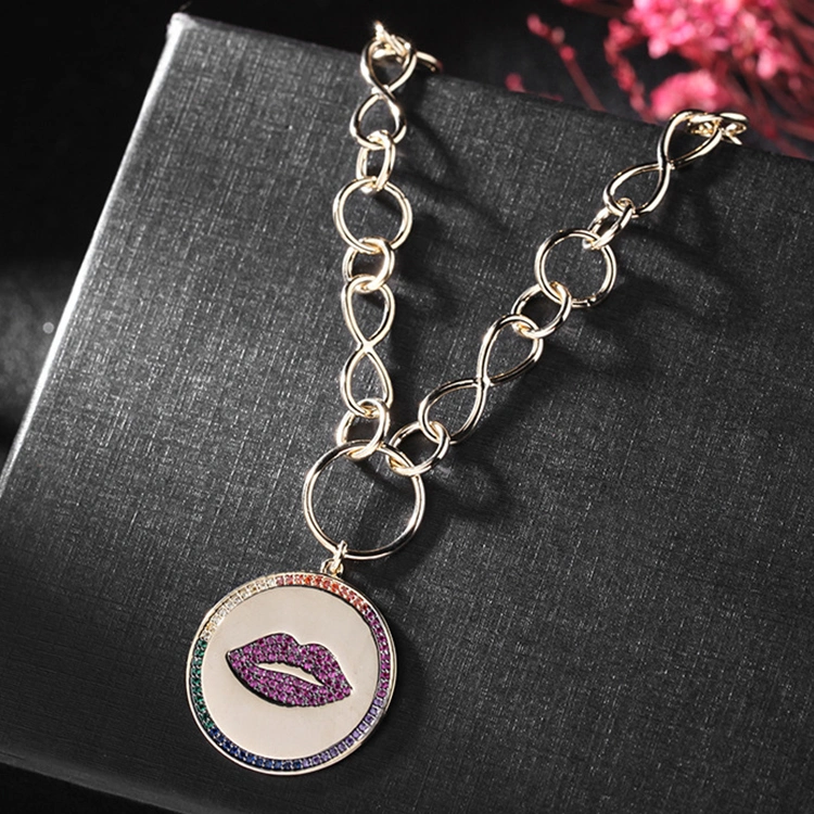 Fashion Jewelry Accessories Sex Lip Ping Stone Match Cothes Gold Plated Brass Necklace