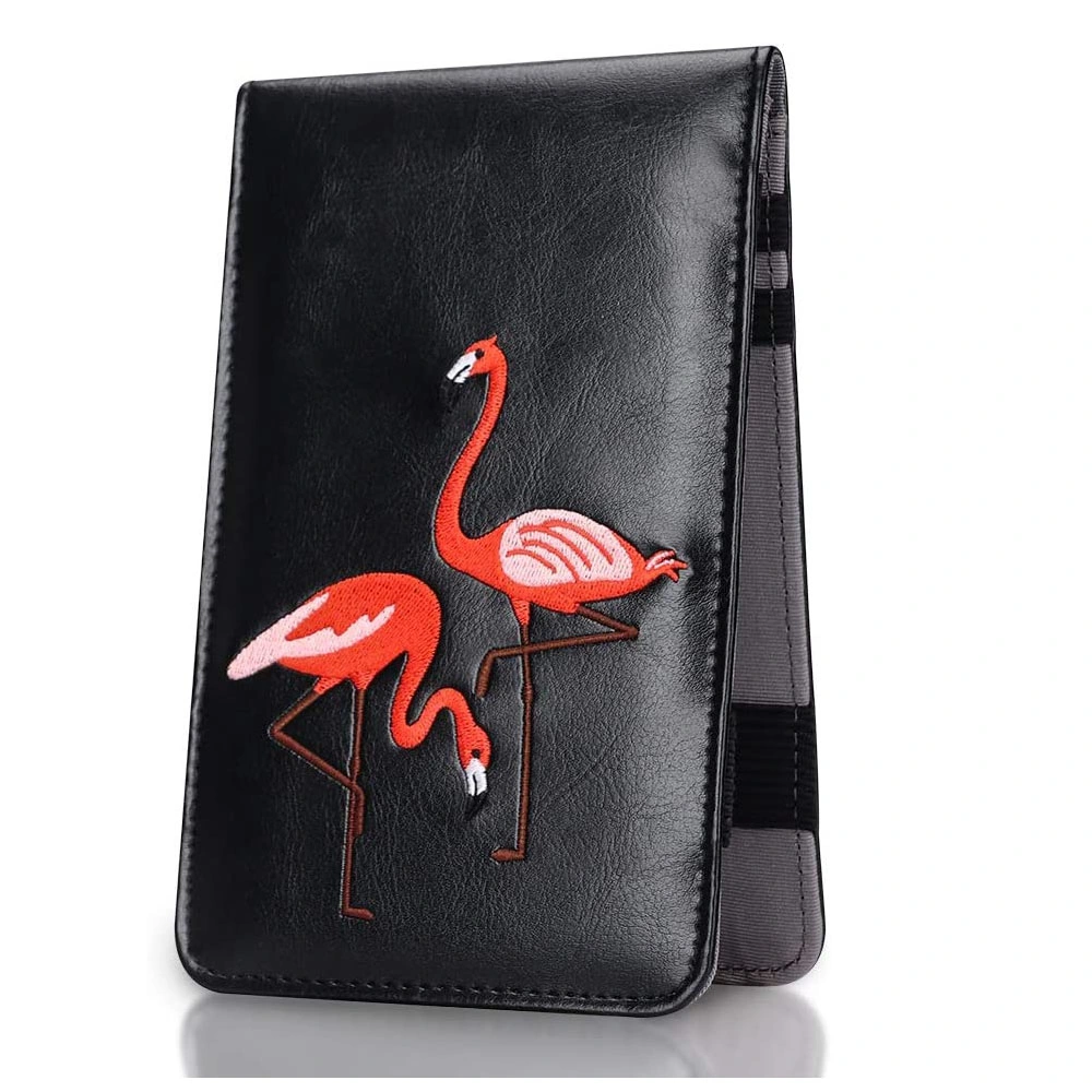 Custom Logo Black Leather Flamingo Embroidery Golf Performance Scorecard Holder Yardage Holder